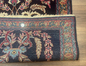 Antique Persian Kerman Rug 2.8 x 4, Navy Blue, Floral