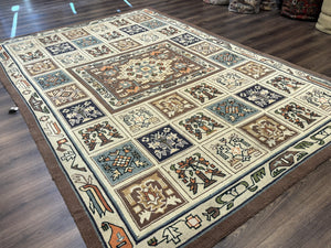 Hooked Rug 8x11, Vintage, American Vintage Hand Hooked Area Rug, Multicolor Panel, Rare