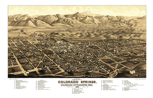 Vintage Map of Colorado Springs, Colorado 1882