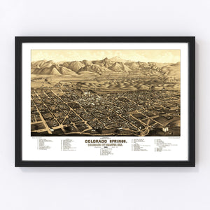 Vintage Map of Colorado Springs, Colorado 1882