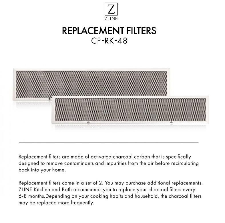 ZLINE Charcoal Filters (Set-2)-48" Under Cabinet Range Hoods, CF-RK-48