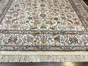 Karastan Rug #738 Tabriz Design 8.8 x 10.6, Room Sized Wool Pile Karastan Carpet, Vintage Discontinued Karastan Area Rug, Ivory, Floral Rug
