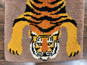 Small Hooked Rug 2x3, Tibetan Tiger Design, Wool, Unique Hooked Rug, Vintage