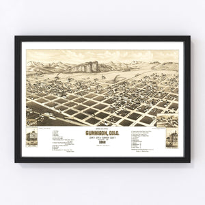 Vintage Map of Gunnison, Colorado 1882