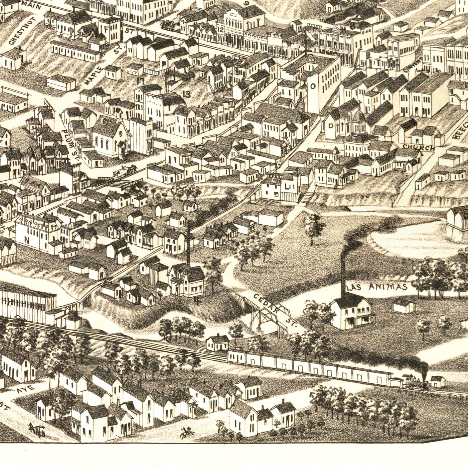 Vintage Map of Trinidad, Colorado 1882