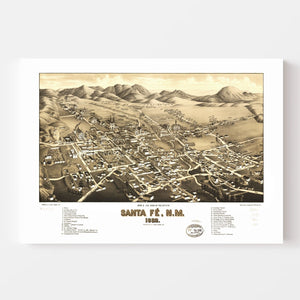 Vintage Map of Santa Fe, New Mexico 1882