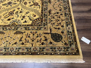 Indo Persian Mahal Rug 10x14, Wool Hand Knotted Oriental Carpet, Cream Floral Allover, Vintage Area Rug 10 x 14, Traditional Rug, Handmade