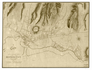 Vintage Map of Honolulu, Hawaii 1887