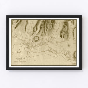 Vintage Map of Honolulu, Hawaii 1887