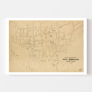 Vintage Map of Honolulu, Hawaii 1893