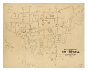 Vintage Map of Honolulu, Hawaii 1893