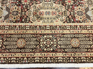 Room Sized Oriental Rug 10x11, Power Loomed Carpet, Tan Brown, Unique Loom