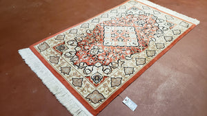 3x5 Red Chinese Plush Rug, Hand Knotted Soft Wool Carpet, Medallion Rug, Fine Vintage Rug, 120 Line, Small Area Rug