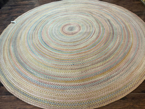 Large American Round Braided Rug 10x10, Multicolor, Vintage, Mid Century, Hand Braided