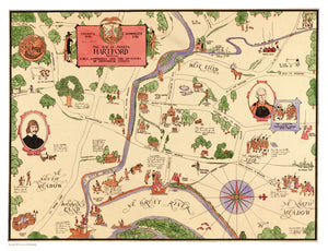 Vintage Map of Hartford, Connecticut 1927