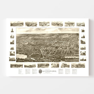 Vintage Map of Wallingford, Connecticut 1905