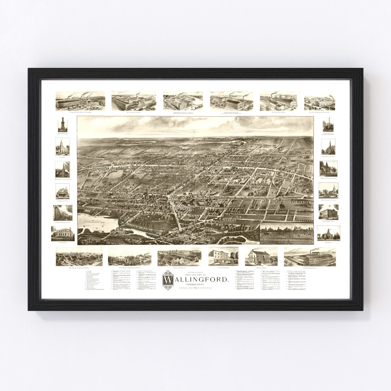 Vintage Map of Wallingford, Connecticut 1905