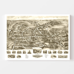 Vintage Map of Watertown, Connecticut 1918