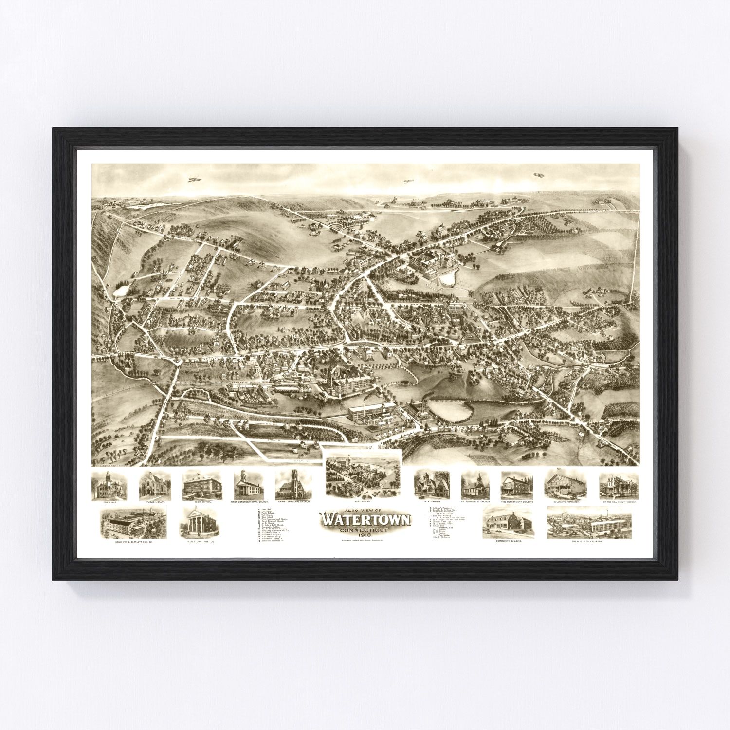 Vintage Map of Watertown, Connecticut 1918