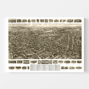Vintage Map of Waterbury, Connecticut 1917
