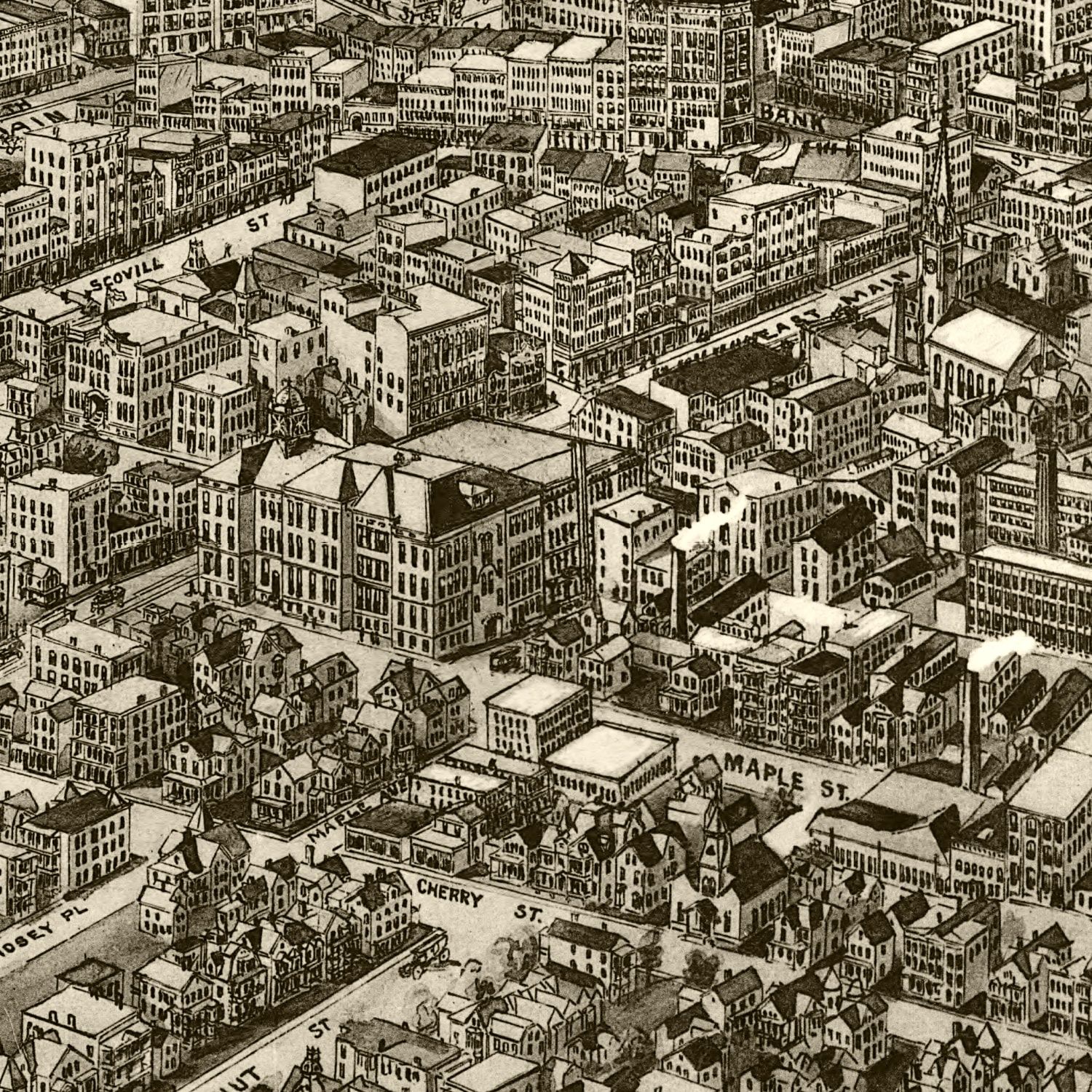 Vintage Map of Waterbury, Connecticut 1917