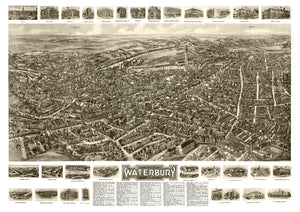 Vintage Map of Waterbury, Connecticut 1917