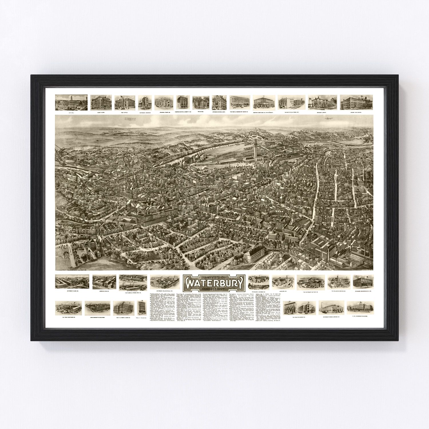 Vintage Map of Waterbury, Connecticut 1917