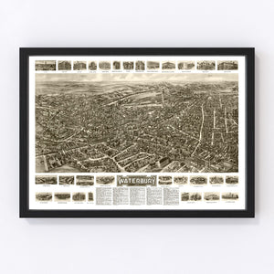 Vintage Map of Waterbury, Connecticut 1917