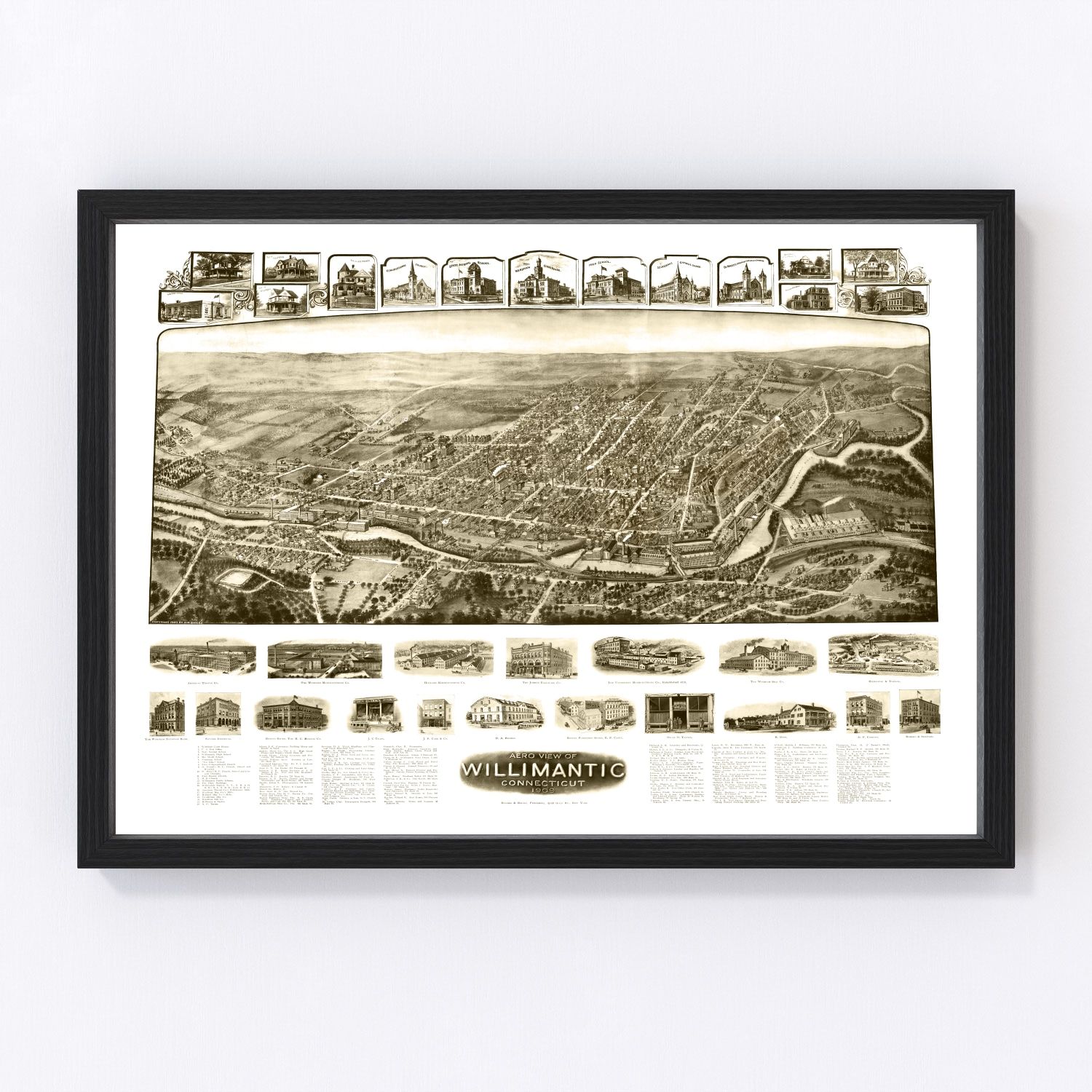 Vintage Map of Willimantic, Connecticut 1909