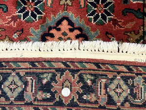 Indo Persian Heriz Runner Rug 2 x 12 ft, Hand Knotted Wool Hallway Rug, Red & Black