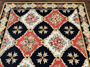 Wide Runner Rug 6x17 ft, Custom Made Vintage Stark Carpet 6 x 17 ft, Red Black Ivory, Corridor Hallway Rug, European Panel Design, Floral