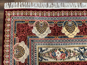 Wonderful Aubusson Rug 10x14, Red Maroon, Elegant, Fine 200 KPSI