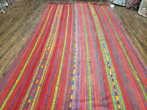 Vintage Turkish Jajim Kilim Flat Weave Rug with Colorful Stripes, Anatolian Kilim Rug, Jijim Cicim Carpet, 5x11 Boho Rug Multicolor, Unique