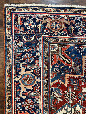 Antique Persian Heriz Rug – 11x16 Palace Size, Geometric Medallion, 1920s