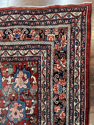 Antique Persian Bijar Rug 9x12 - Allover Motif, Red & Blue