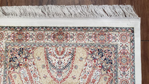 Persian Design Silk Accent Rug, Dome Medallion, Allover Pattern Oriental Carpet, Small Silk Rug, Cream, Ivory, Bamboo Silk, 2' 8" x 4' 1"