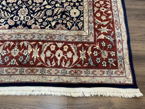Indo Sarouk Rug 6x9, Vintage Indian Persian Rug, Wool Oriental Carpet, Navy Blue Red Allover Floral Rug, Traditional Very Fine Rug, Area Rug