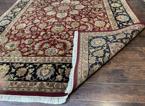 Indian Agra Rug 10x14, Traditional Oriental Carpet, Room Sized Wool Area Rug, Floral, Maroon