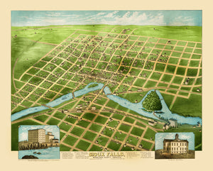 Vintage Map of Sioux Falls, South Dakota 1881