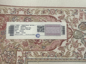 Long Turkish Silk Runner Rug 2.6 x 16.5, Hunting Design, Ivory, Bamboo Silk, New