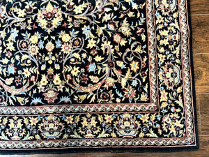 Pak Persian Rug 5x7, Floral, Colorful, Handmade Vintage Wool Rug, Finely Hand Knotted 225 KPSI, Black