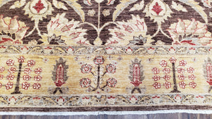 6x9 Vintage Decorative Rug, Brown & Light Gold Peshawar Area Rug, Mahal Sultanabad Hand-Knotted Farmhouse Rug, Wool Carpet, Pak-Persian Rug