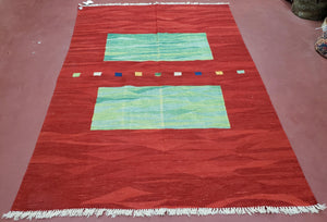 Red Turkish Kilim Rug, 5x7 - 6x8 Rugs, Red and Green Kilim Carpet, Kilim Area Rugs, Flatweave No Pile Rug, New Turkish Rug, Handmade Kilim
