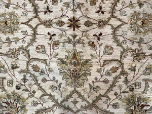 Pakistani Rug 9x12, Floral Allover Peshawar Carpet, Chobi, Beige and Rust Red, Traditional