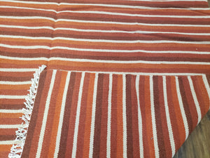 Large Striped Woolen Handmade Throw Blanket, Twin Size Bedding Hand-Woven, Indian Kilim Area Rug, 6x8 - 7x8, South American Style Textile