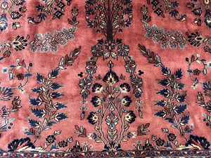 Indo Sarouk Rug 10x14, Vintage Indian Persian Area Rug 10 x 14, Wool Hand-Knotted Oriental Carpet, Red Floral Allover Large Rug, Beautiful