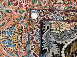 Wonderful Persian Isfahan Rug 3.7 x 5, Kork Wool on Silk Foundation, Very Fine 460 KPSI, Tree of Life Persian Vase Design Animal Pictorials Peacocks