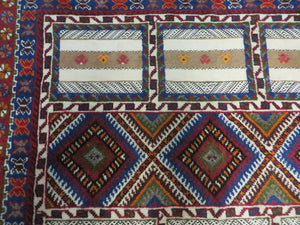 7x11 Moroccan Rug, Vintage Moroccan Carpet, Tribal Rug 7 x 11, Geometric Rug, Diamond Panels, Multicolor, Hand Knotted Wool Rug, Unique Rug