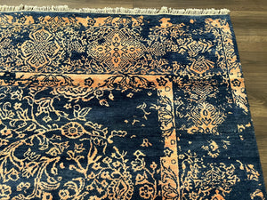 Area Rug 8x10 High Quality Handmade Oriental Carpet, Modern Contemporary Rug, Rug for Living Room, Wool Rug, Blue and Gold, Pakistani Rug