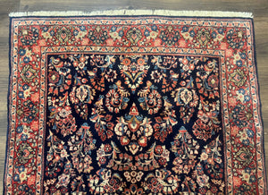Navy Blue Persian Rug 4x6, Sarouk Mohajeran Carpet, Antique Persian Rug, Floral